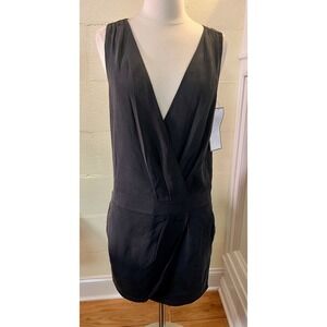 NWT J. Crew Dress 100% Silk Drop Waist Faux Wrap Black Size 2 Holiday Minimalist